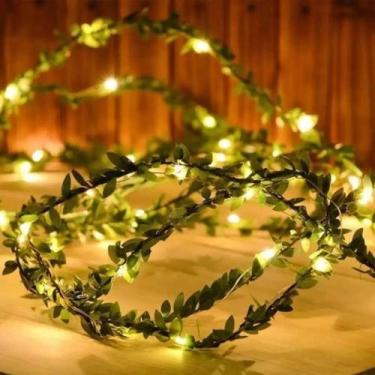 Imagem de Luminária Cordão De Leds Folhas Artificiais Decorativas Luzes Led 2m/2