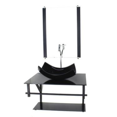 Imagem de Gabinete de vidro para banheiro 60cm ap cuba retangular curvada  preto