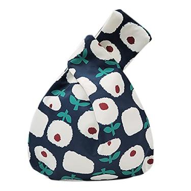 Imagem de BAR Bolsa de pulso com estampa japonesa de algodão da Autotech, bolsa com nó, bolsa portátil de lona, presente para meninas, meninos, esposas, mulheres, Flor de maçã azul marinho, 10.24*13.78 inch
