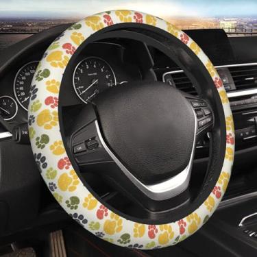 Imagem de Capa de volante com padrão de pata de cachorro para mulheres e homens, protetor universal de volante de carro de 38 cm, antiderrapante, absorção de suor, acessórios de carro para caminhão automotivo