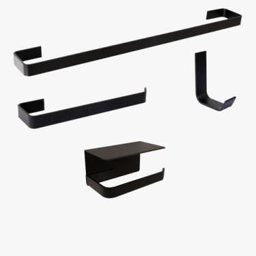 Imagem de Kit Acessório Para Banheiro Preto 4 Peças C/Suporte Celular - Letu Var