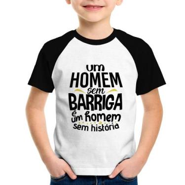 Imagem de Camiseta Raglan Infantil Um homem sem barriga é um homem sem história 