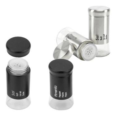 Imagem de Kit Porta Temperos Saleiro E Pimenteiro Em Inox Vidro 4 Pcs - Kadê