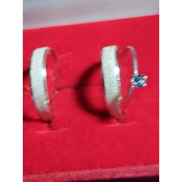 Imagem de Trio Par aliança de Prata 950 largura 6 mm trabalhada e anel Solitario