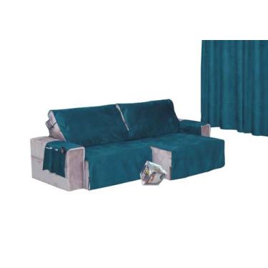 Imagem de Protetor Sofá Retrátil Assento 2,90m Camurça Suede 2Md Azul - Enxovais