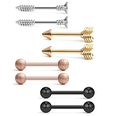 Imagem de Ruifan 14G 9/40.6 cm Anel protetor de língua de mamilo conjunto de retenção de joias piercing corporal 8 peças, Metal, aço