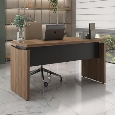 Imagem de Mesa Retangular para Escritório Elegante e Moderna - Funcional e Ergonômica - Nogal com Preto Artany