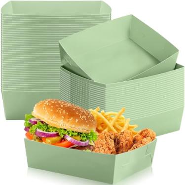 Imagem de Uiifan Pacote com 50 bandejas de papel para alimentos de 2,25 kg, pratos de nacho, bandejas de servir descartáveis, resistentes a gordura, barcos de servir para lanches de festa, tacos, cachorro-quente, churrasco, pipoca (verde sálvia)