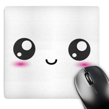 Imagem de 3dRose LLC Mouse pad 20,3 x 20,3 x 0,63 cm, quadrado sorridente branco fofo - Carinho sorridente adorável e Kawaii - Desenho doce feliz (mp_76635_1)