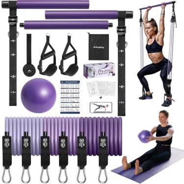 Imagem de ALongSong Kit de barra de Pilates atualizado com faixas de resistência pesada, 30/40/22,7 kg com bola de ioga para casa, academia, exercícios, exercícios, equipamento de pilates, fortalece os