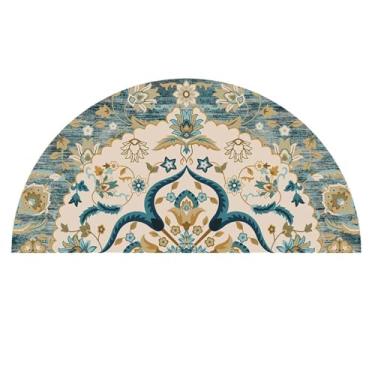 Imagem de TOUSSE Tapete redondo, tapete lavável, antiderrapante, tapetes para sala de estar, tapetes para quarto, tapete circular, tapetes vintage boho, pelo baixo, macio (flor 16,80 x 160 cm)