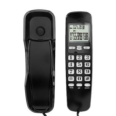 Imagem de Mini telefone fixo para montagem na parede com visor LCD, identificador de chamadas para hotel de escritório em casa, com fio e sem fio, sem necessidade de alimentação CA, preto (preto)