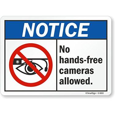 Imagem de Smartsign S-5833-EU-14 Etiqueta de vinil "Aviso: não são permitidas câmeras mãos-livres", 25,4 cm de comprimento, 35,5 cm de largura, 1,27 cm de altura