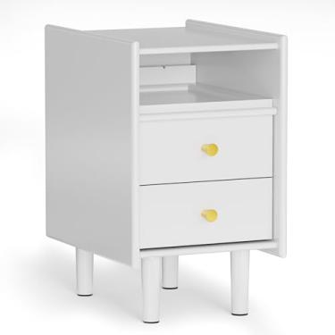 Imagem de Huolewa Mesa de cabeceira branca com gavetas - mesa de cabeceira estreita de madeira maciça com prateleira aberta para quarto, sala de estar, escritório - mesa lateral pequena de 30 cm, mesas de canto