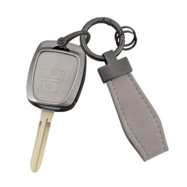 Imagem de HIBEYO Capa de chaveiro de 2 botões compatível com Toyota RAV4 2018 Cambridge 2016 Tacoma BIOS Primera Hilary Avatar acessórios couro e liga de zinco com chaveiros-2 botões cinza