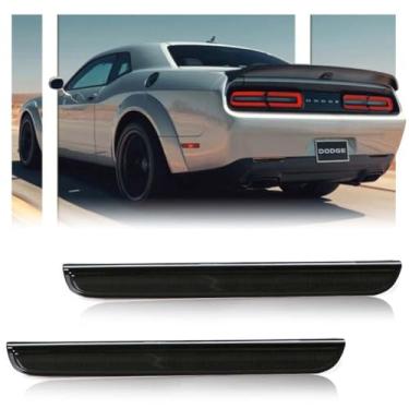 Imagem de GSOWO 2 peças de capa refletora traseira de LED para Dodge Challenger 2015-2023, capa traseira vermelha de lente fumada, kit de luz refletora, acessório de carro - Lente fumê
