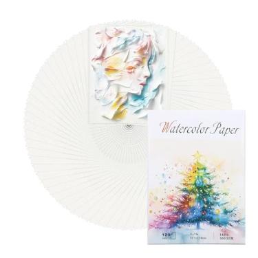 Imagem de Ddaowanx 120 folhas de papel aquarela, 63,5 kg/300 g/m2, papel de prensa a frio, papel de cor de água branca para crianças, estudantes, adultos, artistas, desenho, cartões de presente de Natal para