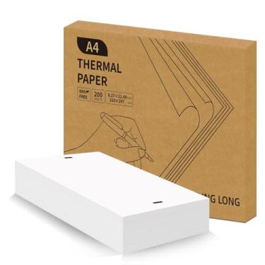 Imagem de LINGLONG Papel para impressora térmica A4, 21 cm x 29,7 cm - 200 folhas, papel térmico MT800/M08F A4 compatível para impressora portátil, papel térmico de alimentação contínua para escritório, tamanho