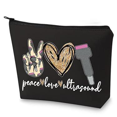 Imagem de WZMPA Bolsa de maquiagem cosmética ultrassonografia para presente ultrassom paz amor bolsa com zíper para estudantes de graduação radiologista, ultrassom da paz, ajuste, Peace Ultrasound BL, Ajuste