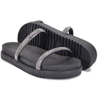 Imagem de Sandália Papete Feminina Chinelo Brilho Strip-Preta - Vk, Preto, 38
