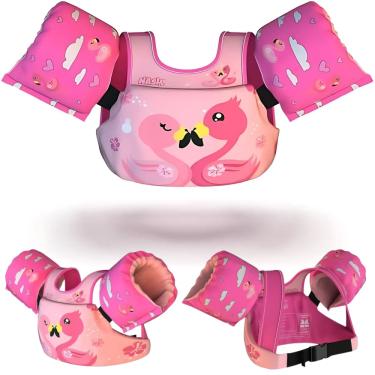 Imagem de Boia Infantil Flamingo com Colete Salva Vidas Nash