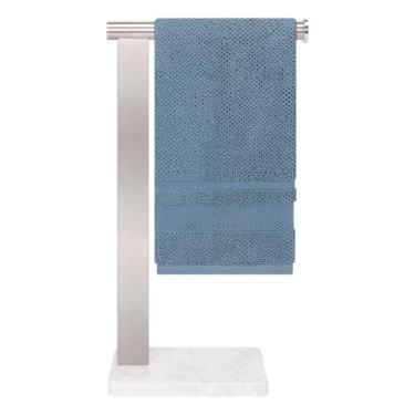 Imagem de Suporte de toalha de mão em forma de L de aço inoxidável, toalheiro de banheiro SUS304 com base espessa para penteadeira de bancada (níquel escovado, base quadrada)