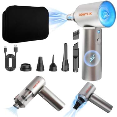 Imagem de DOWYLIK 2 Em 1 Air Duster & Vacuum, 150000Rpm Compressed Air Duster Com Led, Brushless Motor Electric Air Duster, 15000Pa Car Vacuum Cleaner 90° Foldable Air Blower Com Estojo De Transporte Para Cas