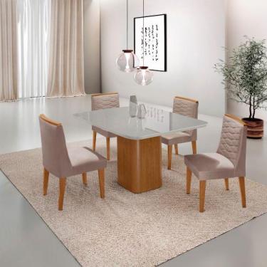 Imagem de Mesa de Jantar Eloise 90cm Tampo MDF Vidro Canto Copo com 4 Cadeiras E