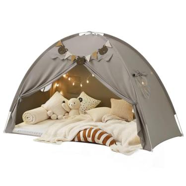Imagem de Tenda para cama de solteiro, beliche, barraca para cama de solteiro com luzes e bandeiras de estrelas, barraca de dormir respirável, espaço de privacidade, barraca de sonho, barraca de brincar de casa