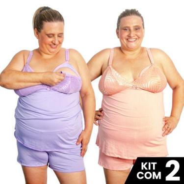 Imagem de Kit 2 Baby Doll Amamentação Tamanho Grande Plus Size Pijama Gestante M