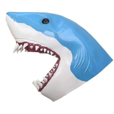 Imagem de Máscara de tubarão adulto máscara de peixe de látex animal cobertura de cabeça inteira novidade acessório de fantasia de Halloween, azul, grande, Azul, Large