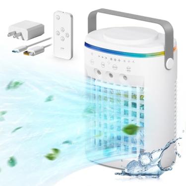 Imagem de Ar condicionado portátil, refrigerador de ar evaporativo, temporizador 2-4-8H inteligente desligamento automático e remoto, tanque de água, três bocais ultrassônicos, ar condicionado pessoal de 3