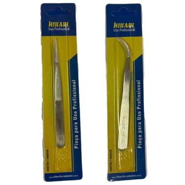 Imagem de 2 PINÇA PONTA CURVA E RETA Aço Inox Anti magnético HIKARI