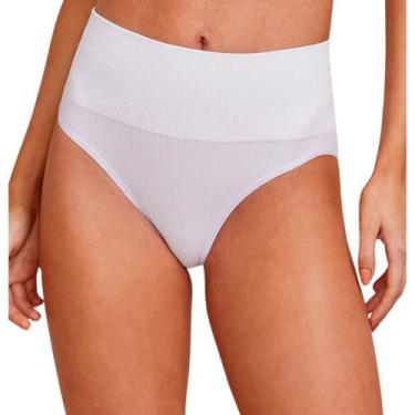 Imagem de Calcinha Cintura Alta Canelada Cós Sem Costura Conforto Hope, Branco, 