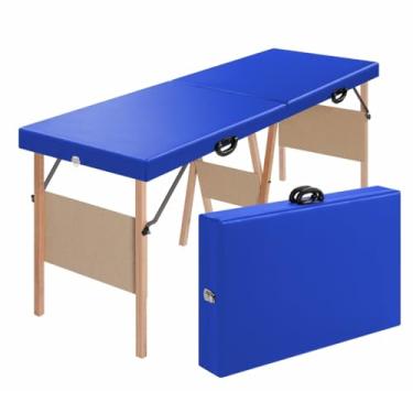 Imagem de Maca Dobrável Madeira Real 200kg Estética Massagem Portátil S/Apoio Rosto (Azul)