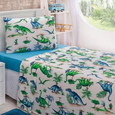 Imagem de Jogo De Lençol Fantasy Solteiro 03 Peças Malha 100% Algodão Infantil - Dinossauro