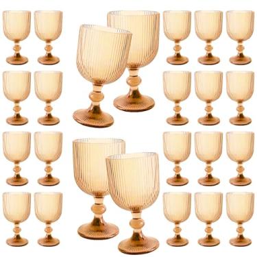 Imagem de XKXKKE 24 Peças De Taças De Vinho Vintage, Taças De Água De Vidro Colorido De 11 Onças, Padrão Colorido Exclusivo Em Relevo, Haste Alta Transparente, Copos De Vidro Para Festa De Casamento, Linha Ve