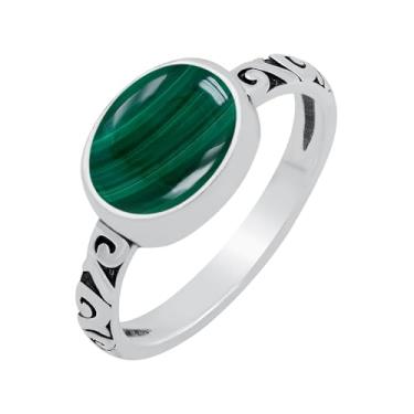 Imagem de 925 Silver Plated Anéis de pedra preciosa natural em formato oval de 3,10 quilates para mulheres, presente de pedra do mês de nascimento para mulheres, mãe e esposa, Banhado a prata Malaquita,