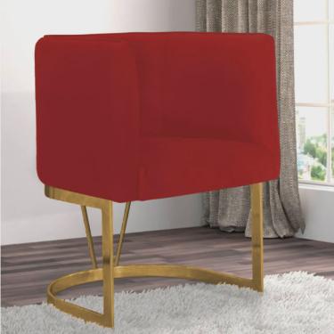 Imagem de Poltrona Cadeira Aurora Luxo Confort Industrial Ferro Dourado Suede Vermelho - Ahz Móveis
