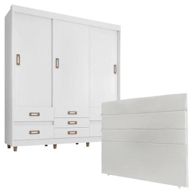 Imagem de Quarto de Casal Guarda Roupa 37020 com Cabeceira Bia 140 cm Branco – Araplac