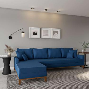 Imagem de Sofá 4 Lugares Tacna Com Chaise Esquerdo Linho Azul Marinho