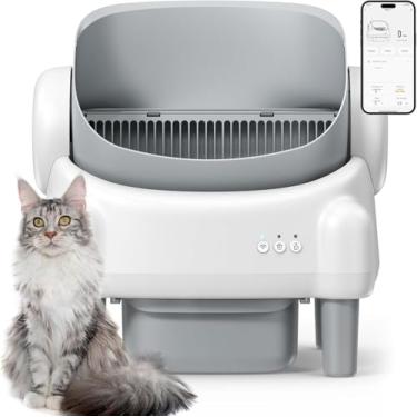 Imagem de Caixa de Areia Autolimpante com Tampa Aberta, Caixa de Areia Automática para Gatos para Vários Gatos com Controle de Aplicativo, Sensor de Segurança e Forros de Areia de 2 Rolos