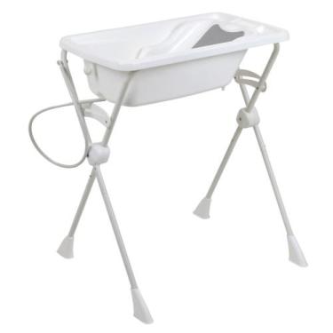 Imagem de Kit Banho Burigotto Banheira com Suporte e Assento Redutor Branco, Bra