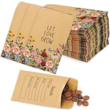 Imagem de Pacotes de sementes FYSUIMU Let Love Grow Kraft Envelopes 200 unidades