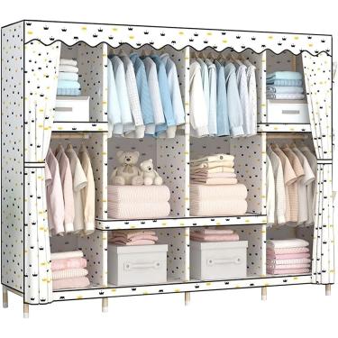 Imagem de Guarda-roupa Portátil Guarda-roupa De Pano Guarda-roupa Simples, Multifution Criatividade Guarda-roupa Madeira Maciça Guarda-roupa Estável Trilho Guarda-roupa De Tecido Bra, A, 168 * 200 * 45cm