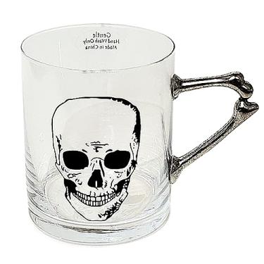 Imagem de Caneca de café de Halloween de vidro de caveira com alça de osso, 340 g.