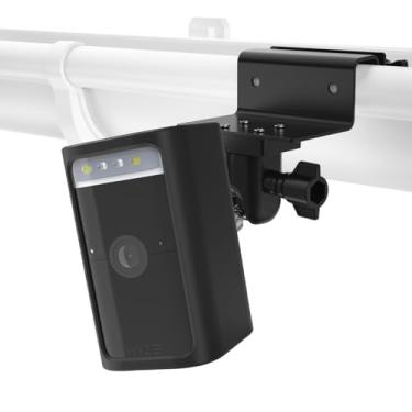Imagem de OkeMeeo Suporte de calha de câmera de segurança ajustável compatível com Wyze Battery Cam Pro/Cam V4/V3 Pro/V3/Pan V3, sem furadeira (preto, 1 pacote)