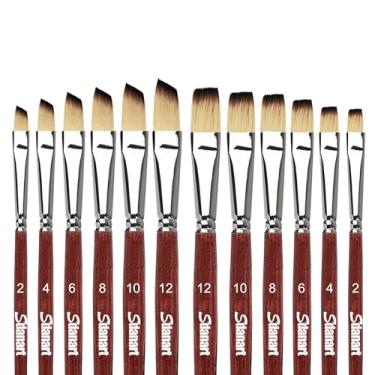 Imagem de Sdanart Pincéis de aquarela profissionais, 12 peças, 6 pincéis planos e 6 pincéis angulares para aquarelas, acrílico, óleo, guache, tinta, pincéis de diferentes tamanhos, perfeitos para artistas e
