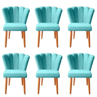 Imagem de Kit 6 Cadeiras De Jantar Estofadas Reforçada Decorativa Pétala Suede Azul Tifany