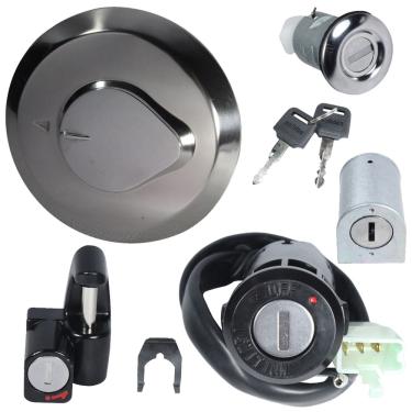 Imagem de Kit conjunto travas chave ignição CG125 Titan es ks 2000 a 2001 contato tampa tanque lateral capacete guidão 5 peças